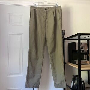 MR. PORTER olive army green linen cotton elastic waist straight leg pants